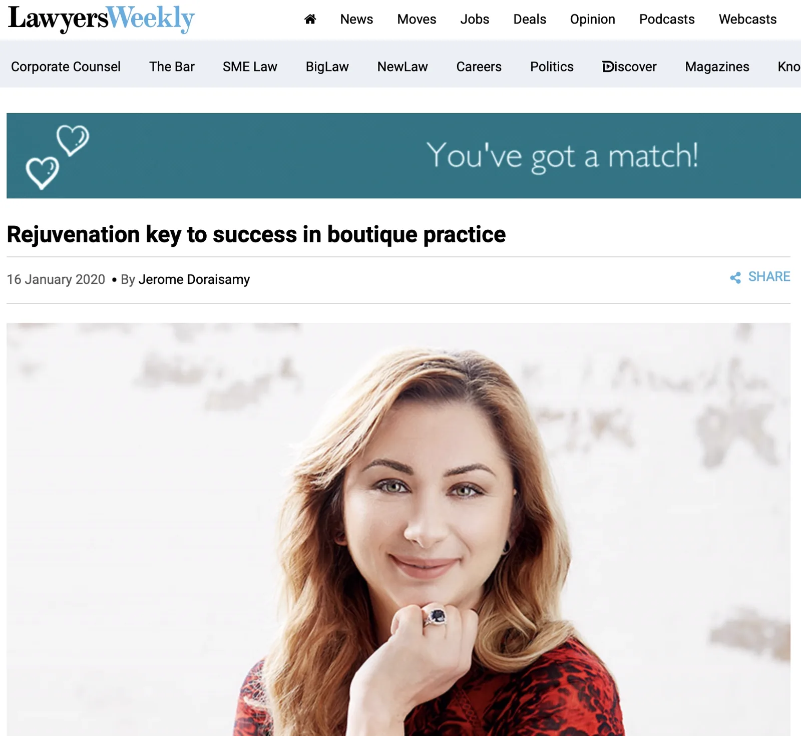 Lawyers Weekly feature: Rejuvenation key to success in boutique practice