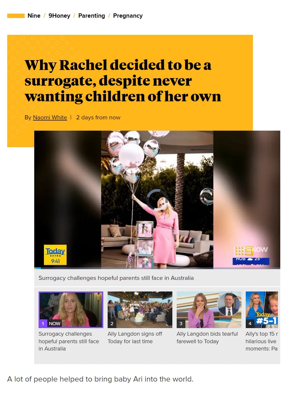 9Honey Parenting feature: Why Rachel wanted to be a surrogate despite never wanting children of her own