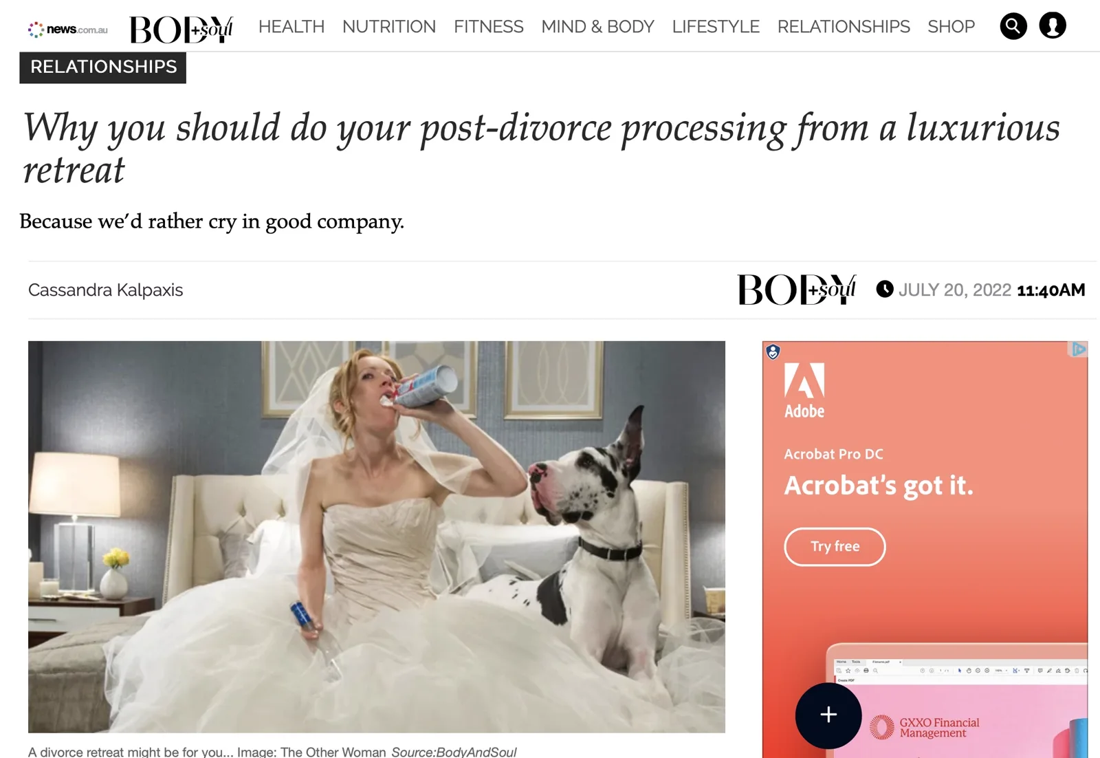 Body And Soul (news.com.au) feature: Why you should do your post-divorce processing from a luxurious retreat